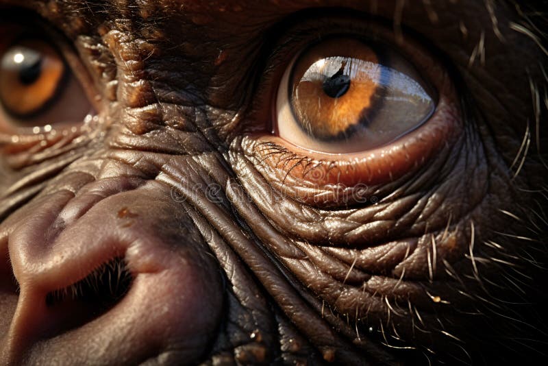 Close up of amber eyes of chimpanzee ape royalty free illustration