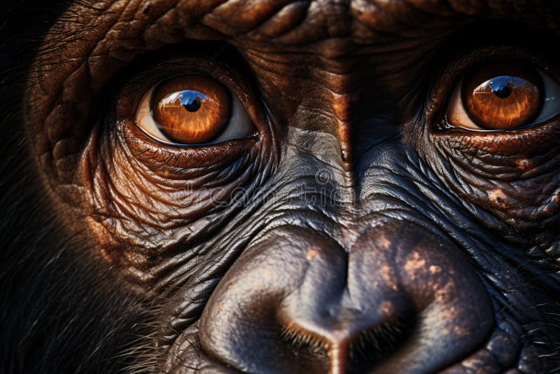 Close up of eyes of chimpanzee ape stock illustration