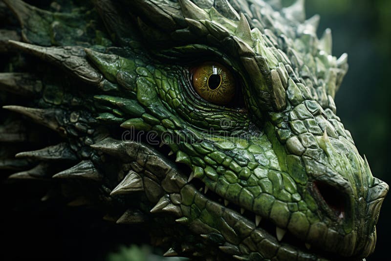 Close up of green dragon\'s face vector illustration