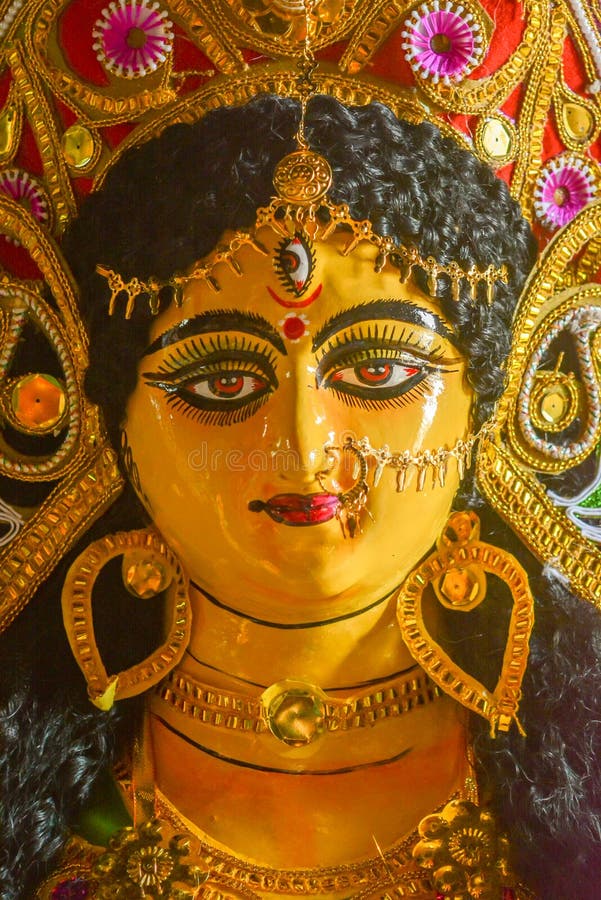 Close Up View of Maa Durga`s Face during Durga Puja Festival Stock ...