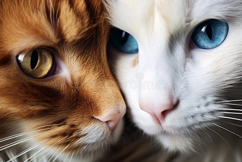 Close up of faces of two cuddling cats stock illustration