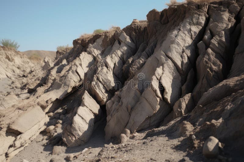 Closeup of the Fault Line, with Its Jagged Edges and Broken Rock