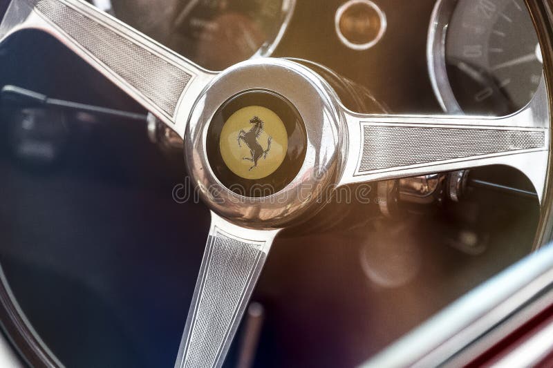 Close up of Ferrari steering wheel royalty free stock image