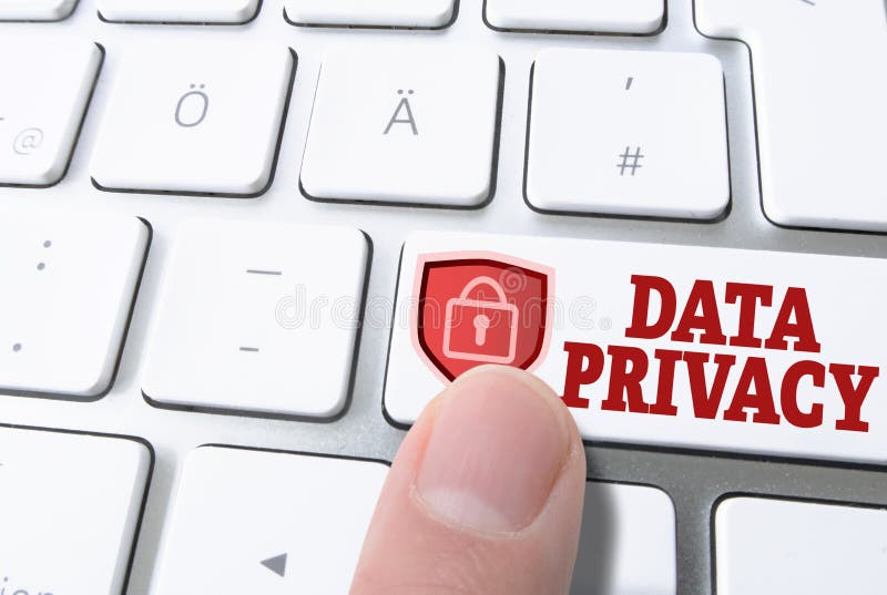 Finger pressing key labeled data privacy on computer keyboard royalty free stock photo