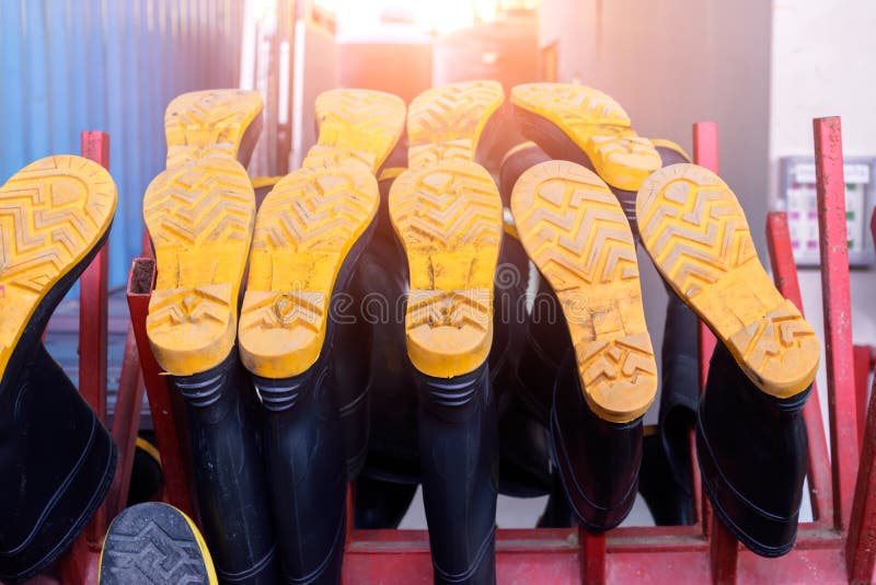 Close up Fireman footwear in fire station .Rubber product stock photo Close up Fireman footwear in fire station .Rubber product stock photo