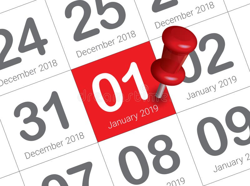 Close Up of First Day of the Year 2019 on Diary Calendar Stock