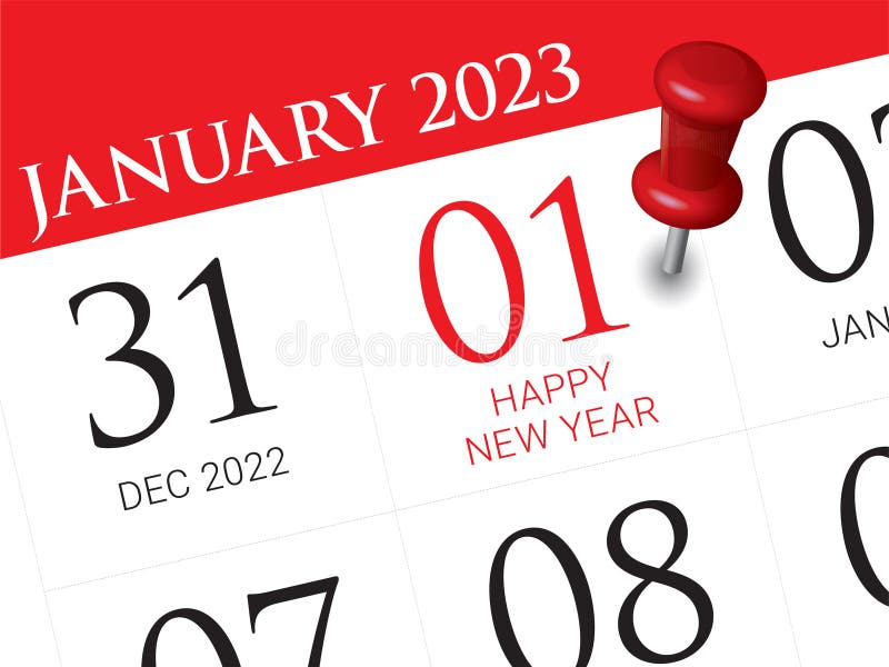 Close Up of First Day of the Year 2023 on Diary Calendar Stock Vector
