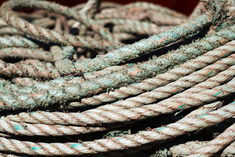 Close up of fishing ropes coiled up