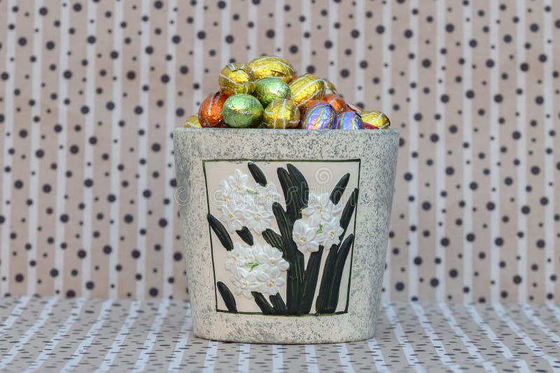 Close Up Flower Pot with Chocolate Eggs at Amsterdam the Netherlands 27