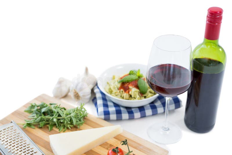 Food with Red Wine Served on Table in Restaurant Stock Photo Image of