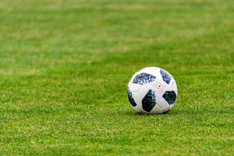 Football ball of World Cup 2018 on green grass stock photography Football ball of World Cup 2018 on green grass stock photography