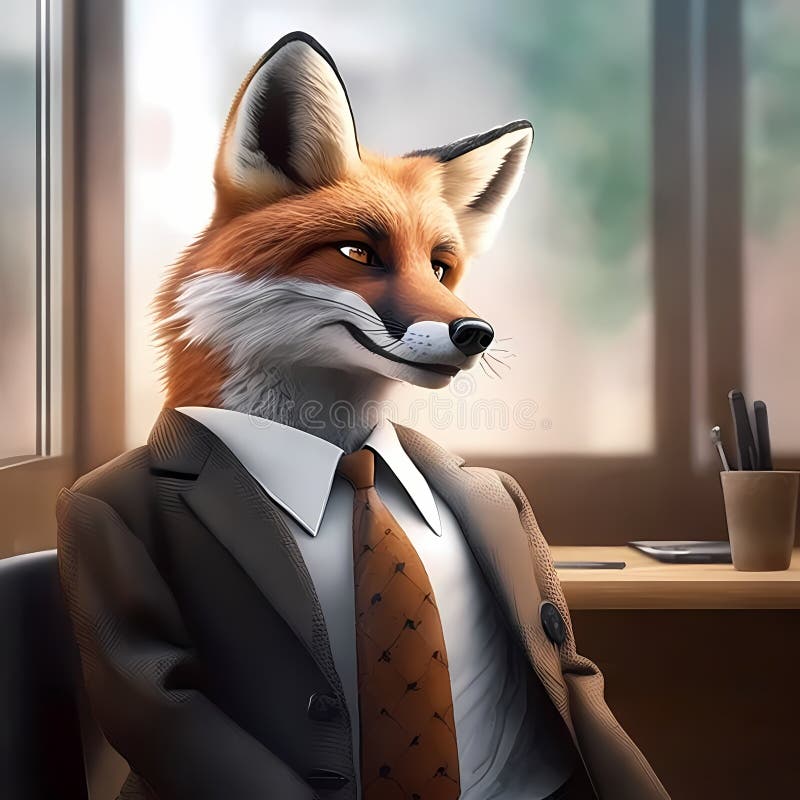Fox Businessman In The Office. Generative AI. Close Up Fox Dresses As A Businessman In The Office.