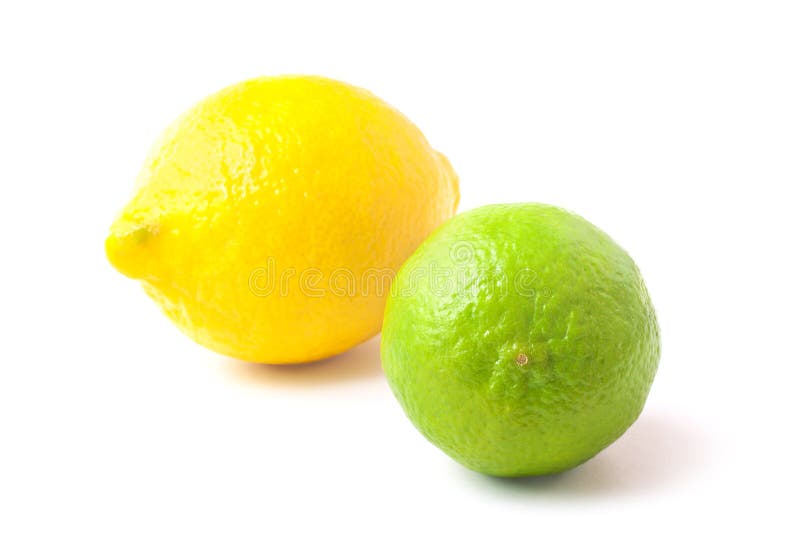 Close up of fresh lime and lemon isolated on white