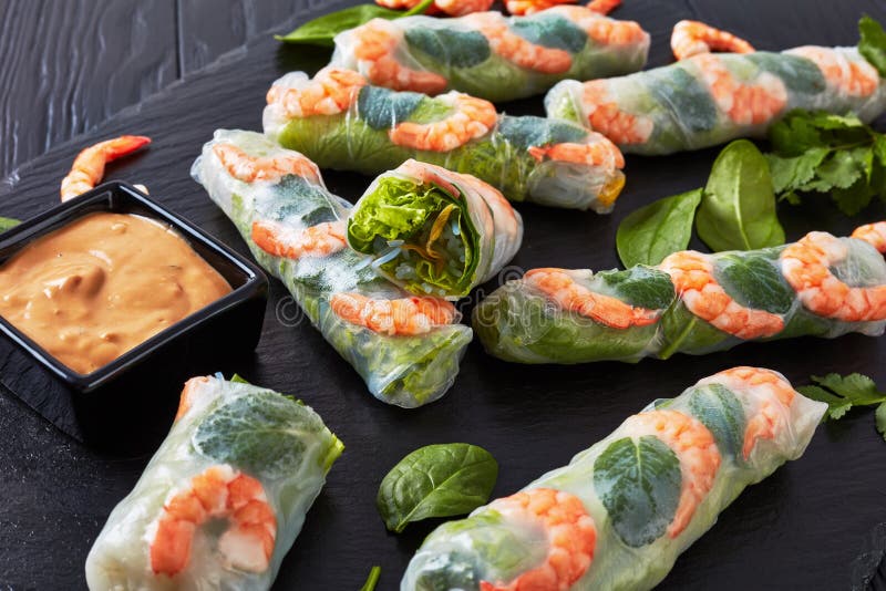 Close-up of Fresh Spring Rolls, top view stock photo Close-up of Fresh Spring Rolls, top view stock photo