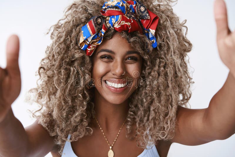 Style, Fashion and Women Concept. Attractive Sassy and Cool Blond Hipster  African American Female with Afro Hairstyle Stock Photo - Image of laugh,  friendly: 163481734