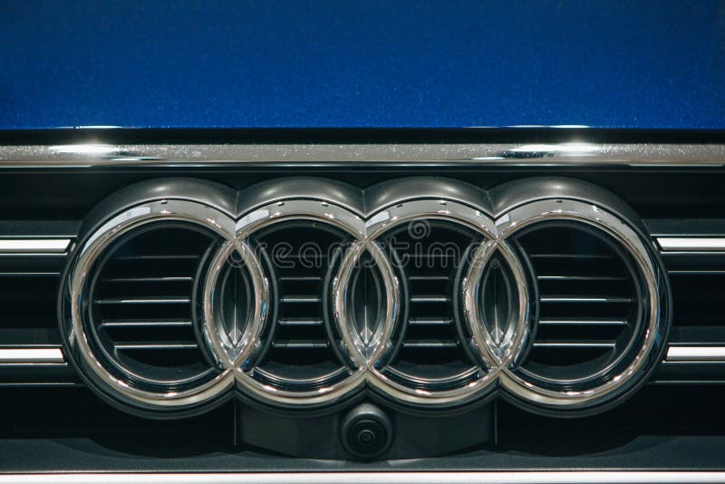 Close-up of a Front Sign or Emblem on a New Audi A5 G-tron