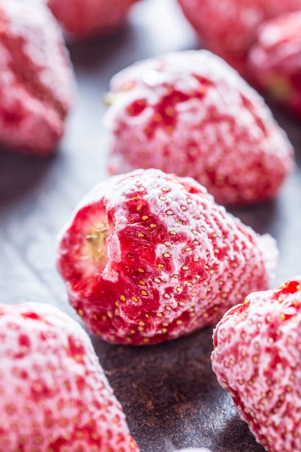 Closeup Frozen Strawberries Covered By Frost Stock Image