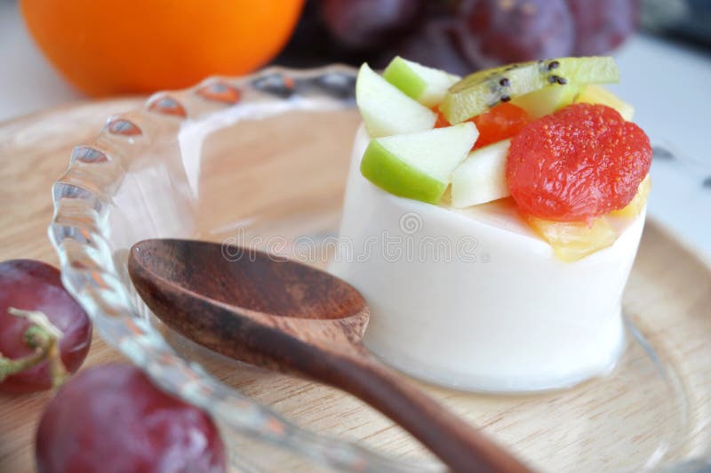 Close Up Fruits Topping on Pudding Stock Image Image of glass