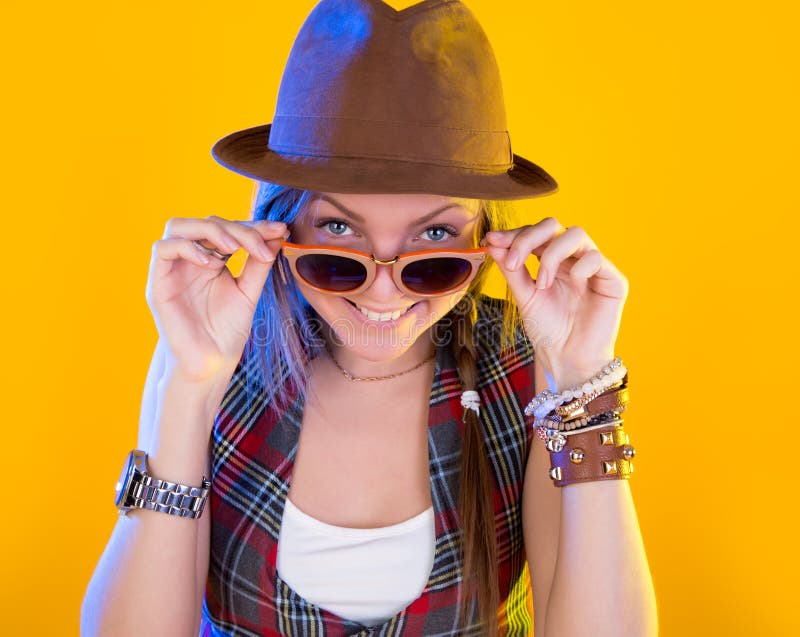 Close-up funny woman screaming, isolated on yellow background royalty free stock photo Close-up funny woman screaming, isolated on yellow background royalty free stock photo