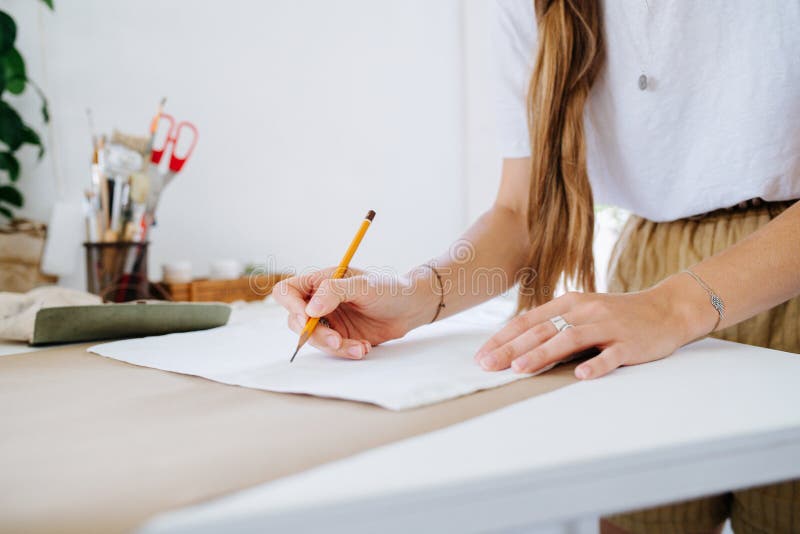 Close-up of a Girl Draws a Pencil on Paper Stock Image - Image of ...