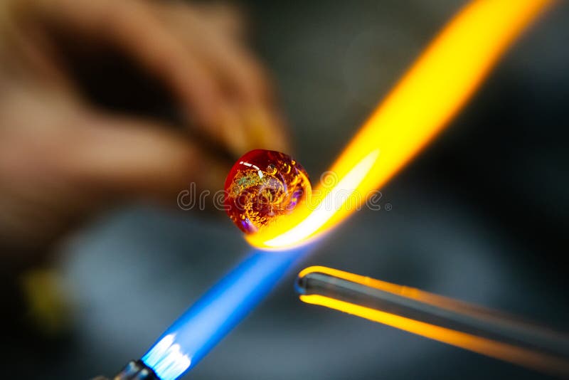 Closeup of Glass Bead Melting in Gasburner Fire Stock Image Image