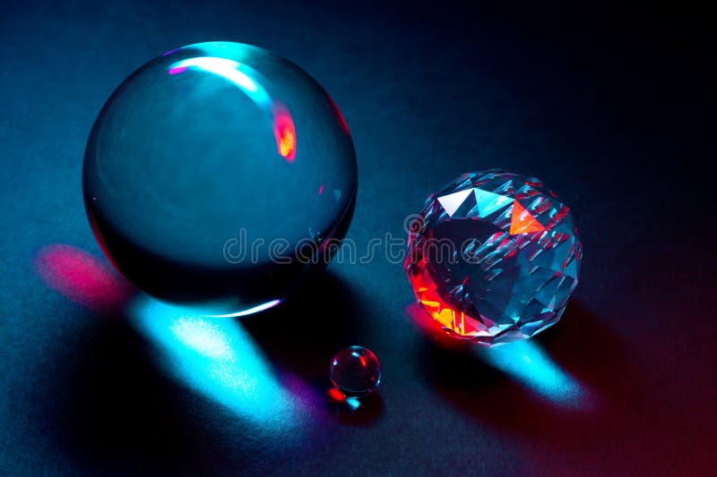 Close-Up of Glass Spheres in Vibrant Colorful Lighting royalty free stock photos