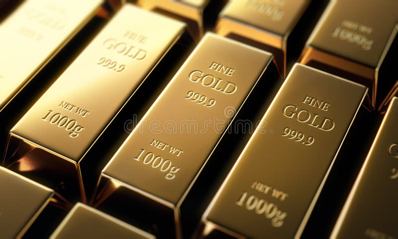 Close up of  three fine gold bars