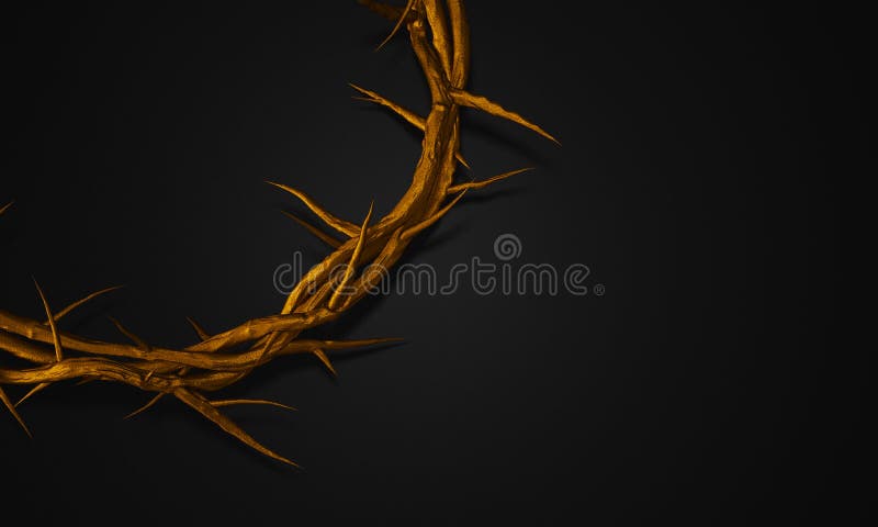 Close up Gold Crown of Thorns 3D Rendering Empty Space stock illustration
