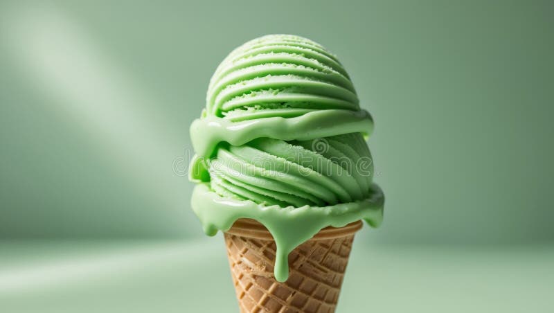 A close up of green ice cream cone on background ilustração stock.