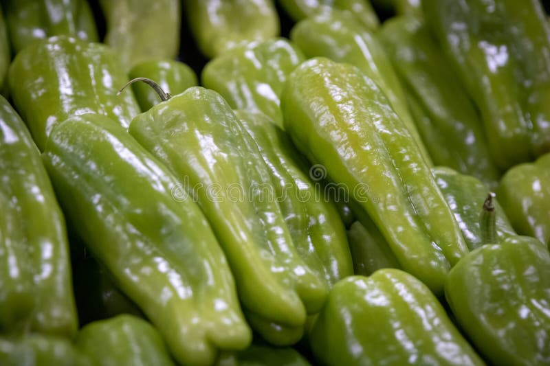 Close Up of Green Peppers stock photo. Image of market 269873234