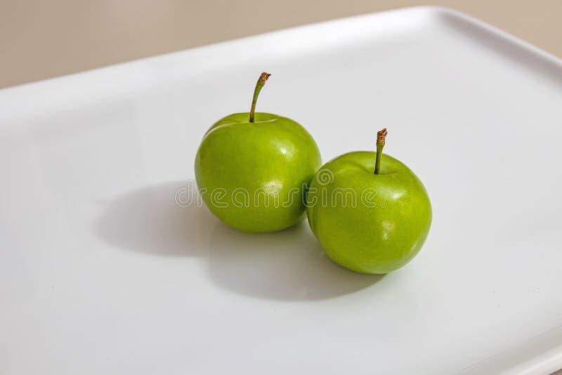 Close Up Green Plums in White Plate Stock Image Image of eating