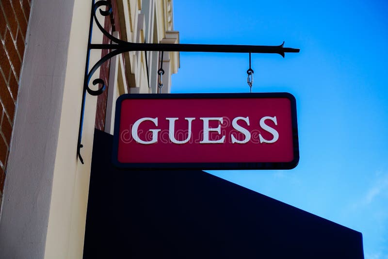 Closeup of the Guess Jeans Logo. Macro Shot Guess Logo on Jeans
