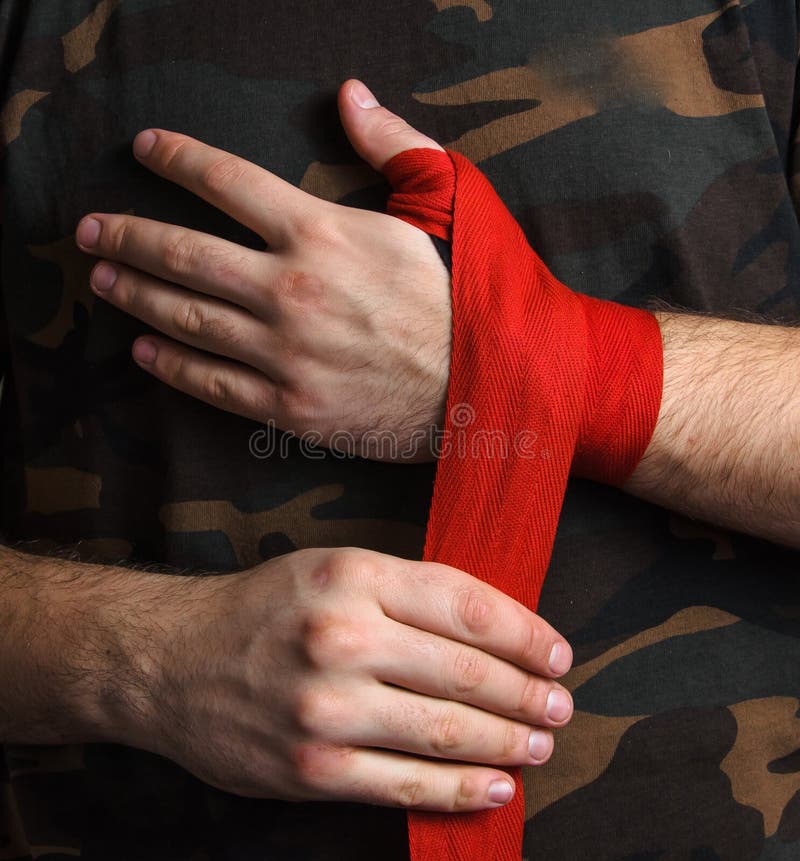 Closeup of Hand Boxer Wrist Wraps before Fight Stock Image Image of