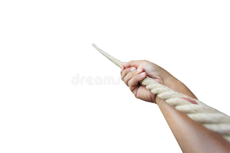 Close Up Hand Holding Rope Isolated on White Stock Image Image of