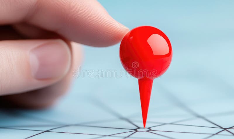 A close-up of a hand placing a red map pin on a digital map, symbolizing navigation and location marking in the digital age vector illustration