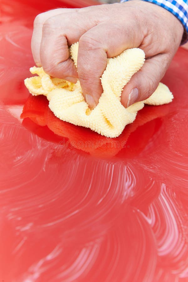 Close Up of Hand Polishing Car Hood Using Cloth Stock Image Image of