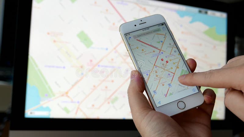 Close up hand using google map stock footage