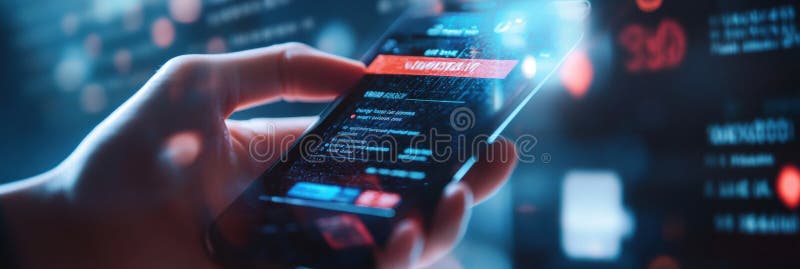 Close-up of hand using smartphone for online payment confirmation in a digital banking environment stock image