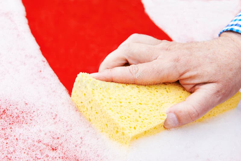 Close Up Hand Washing Car Hood Using Sponge Stock Photos Free