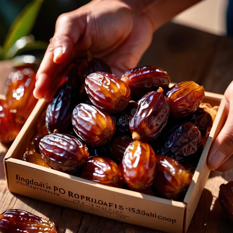 Close-up of hands holding dates into a box stock illustration