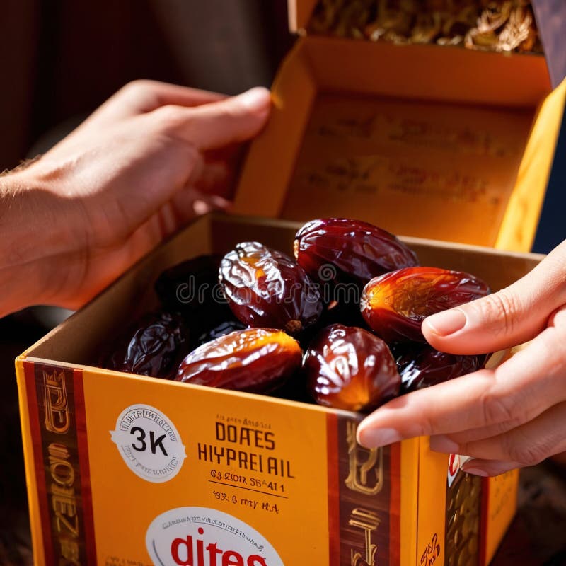 Close-up of hands holding dates into a box stock illustration