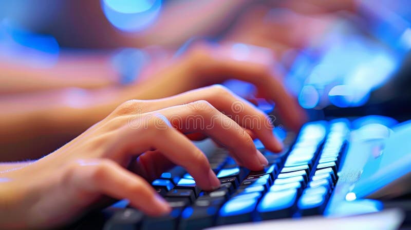 Close up of a hands on a keyboard, Computer programming, text chat online messaging and online marketing business stock illustration