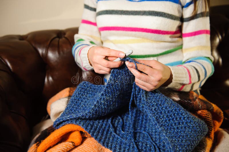 Close Up of Hands Knitting. Process of Knitting. Stock Image Image of