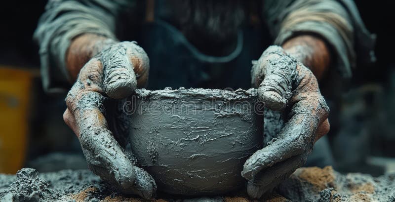 Close-up of hands skillfully crafting pottery with clay stock illustration