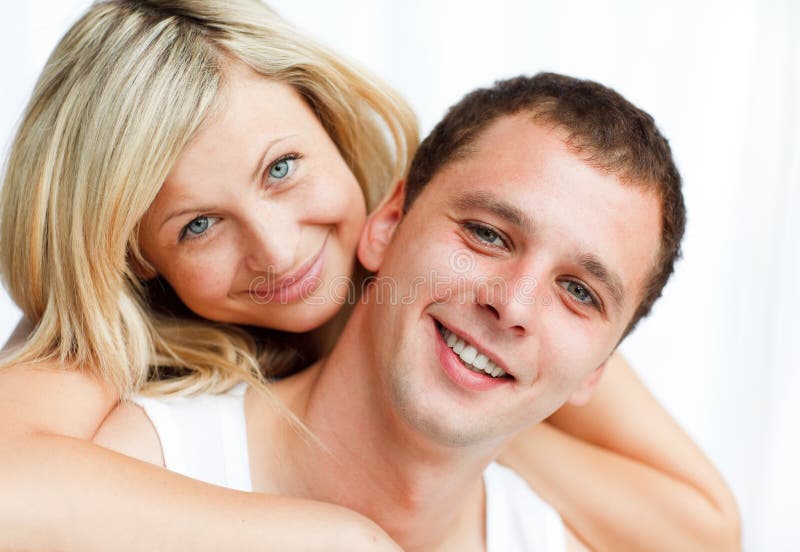 Close-up of happy boyfriend and girlfriend stock photos