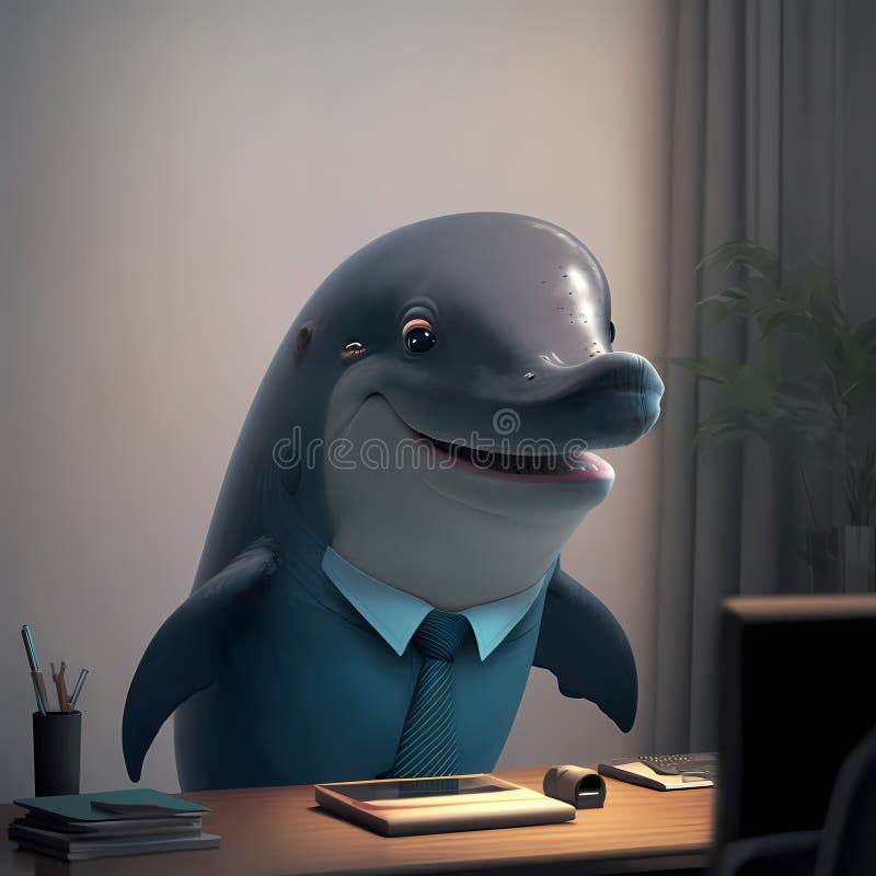 Happy Dolphin Businessman In The Office. Generative AI stock illustration