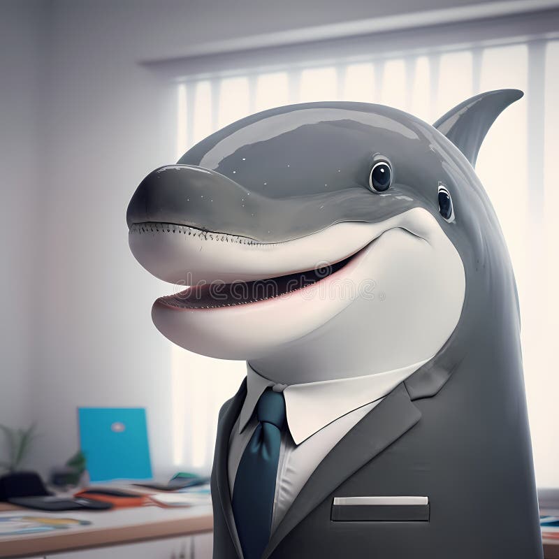 Happy Dolphin Businessman In The Office. Generative AI vector illustration