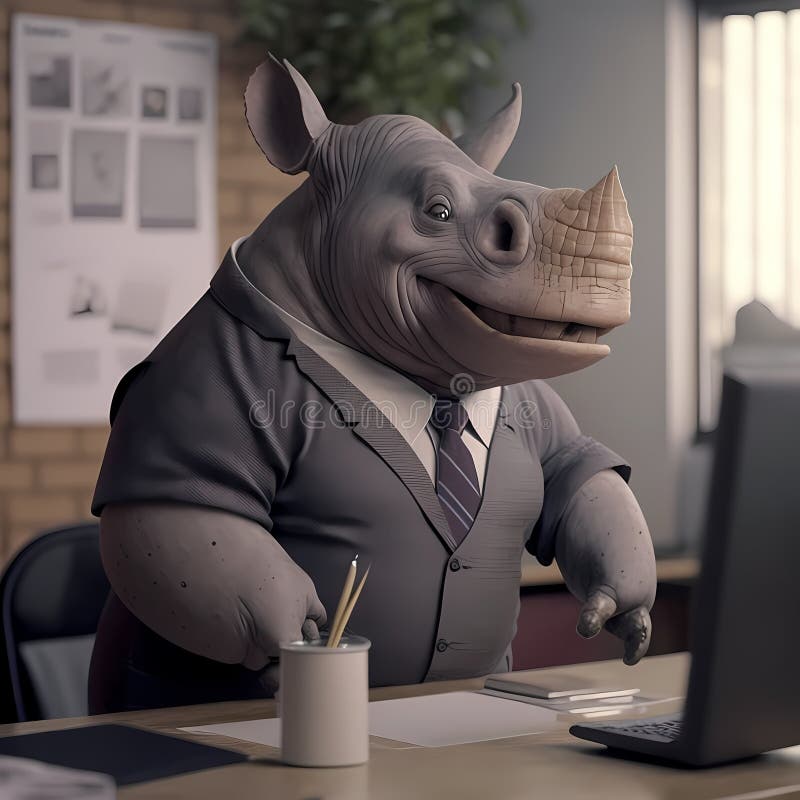 Happy Rhino Businessman in the Office. Generative AI Stock Illustration ...