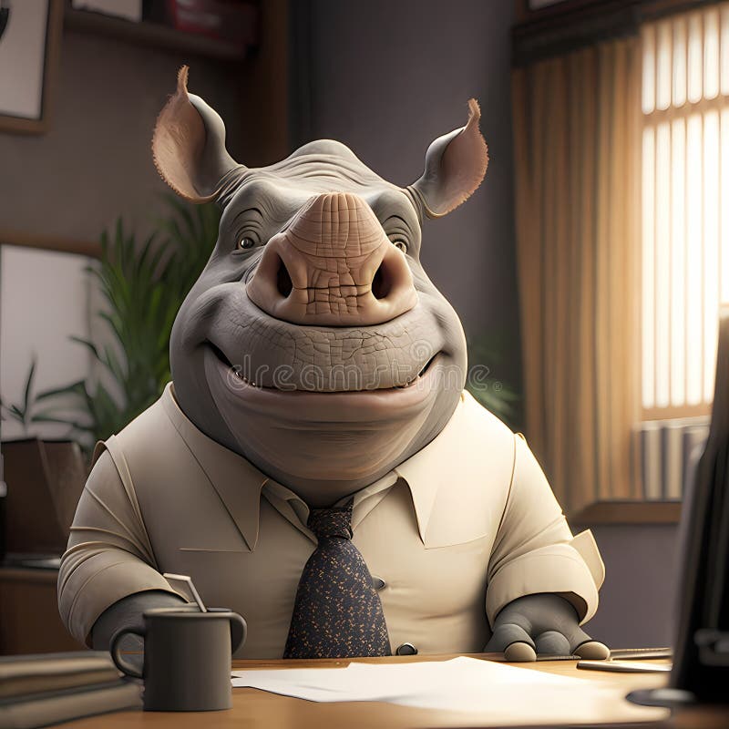 Happy Rhino Businessman in the Office. Generative AI Stock Illustration ...