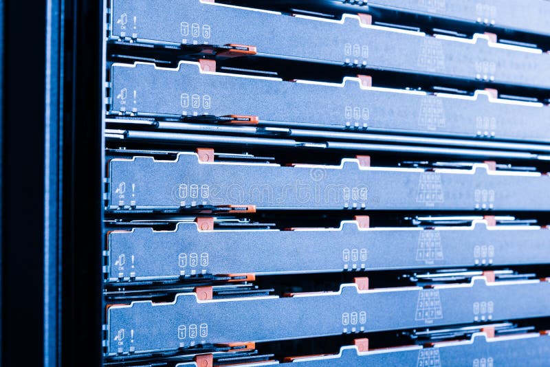 Close-up of hard disk clusters used for large database stock photo